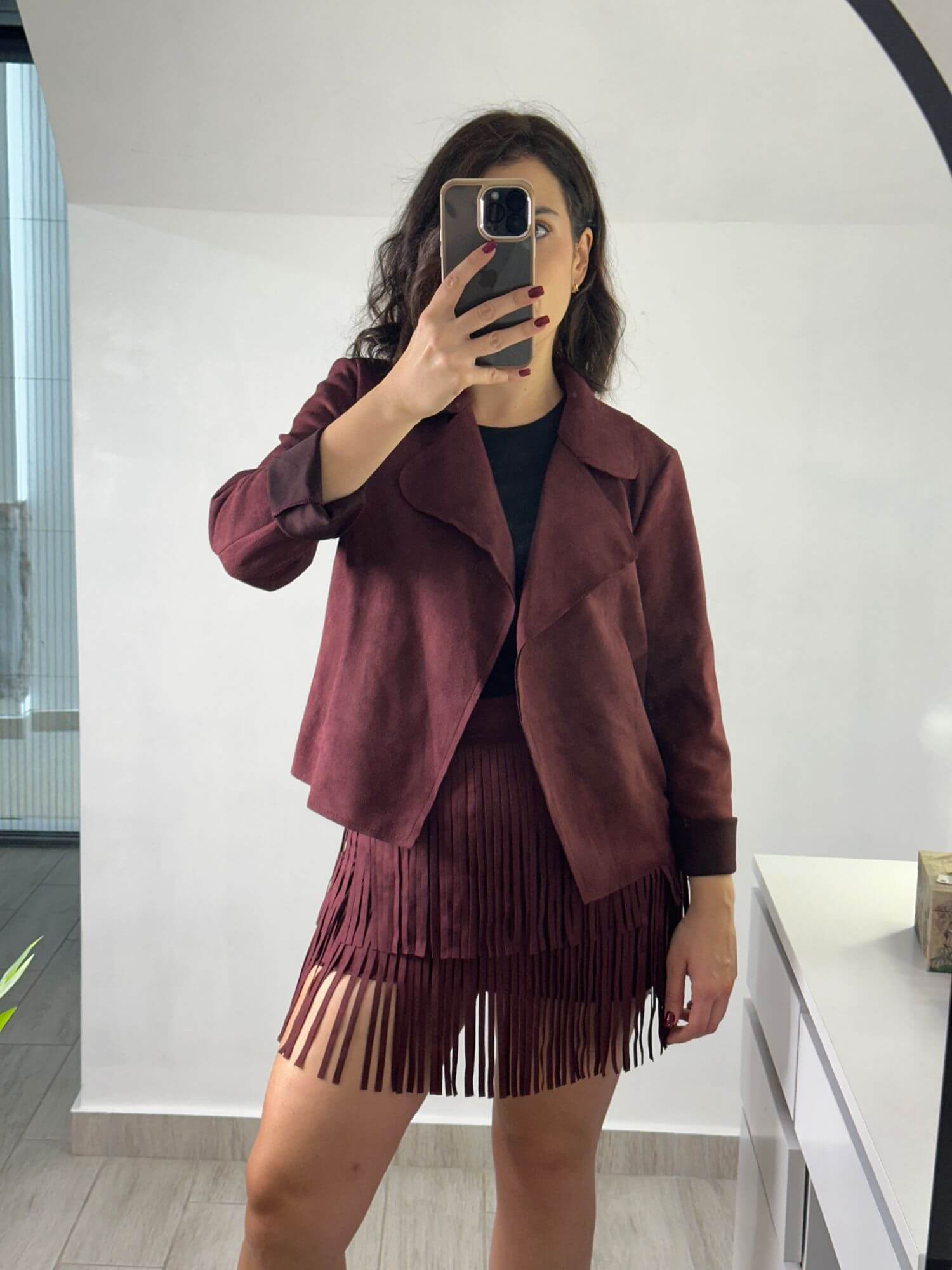 Φούστα σουέντ με κρόσια